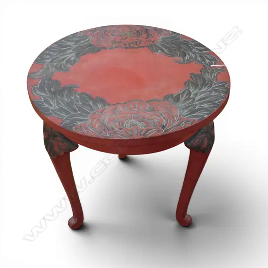 ORIENTAL RED LACQUER SIDE TABLE H.470mm, 480mm dia