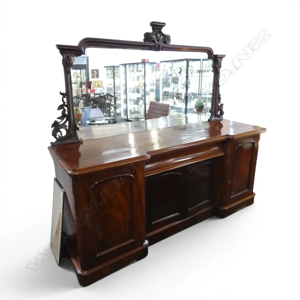 VICTORIAN MAHOGANY MIRROR BACK SIDEBOARD 2100x640x1900mm Image 1++