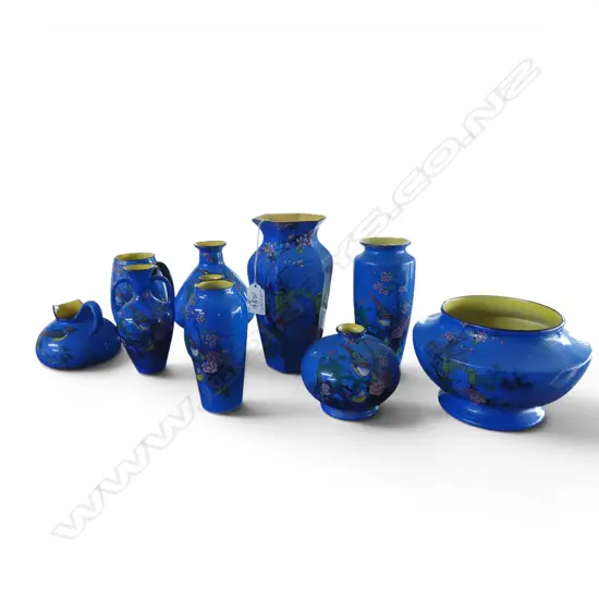COLLECTION OF 10PCS SHELLEY CHINA VASES H190MM TALLEST BLUE COLOURWAY