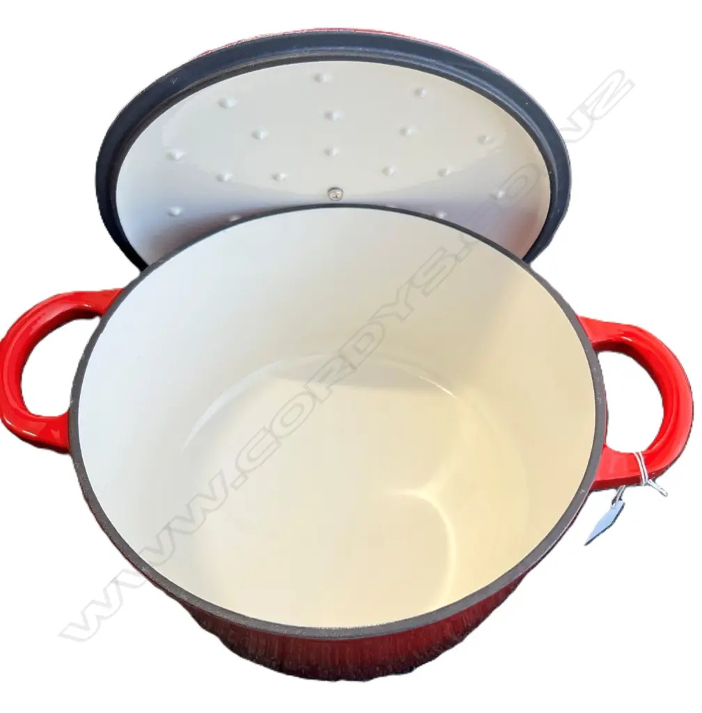 RED ENAMEL LARGE CAST IRON LIDDED COOKING POT Dia.270mm Image 1++