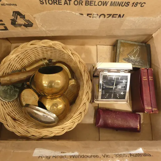 ASST. BRASS AMMUNITION SHELLS & CASES, MINIATURE PRAYER BOOKS, etc