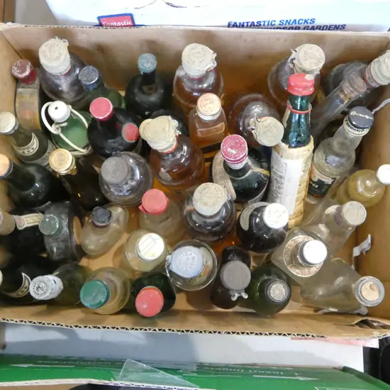 BOX OF VINTAGE MINIATURE LIQUER BOTTLES approx. 40