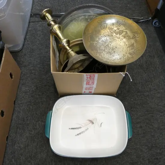 2 PCES DENBY, CANDLESTICK, EP TRAY ETC