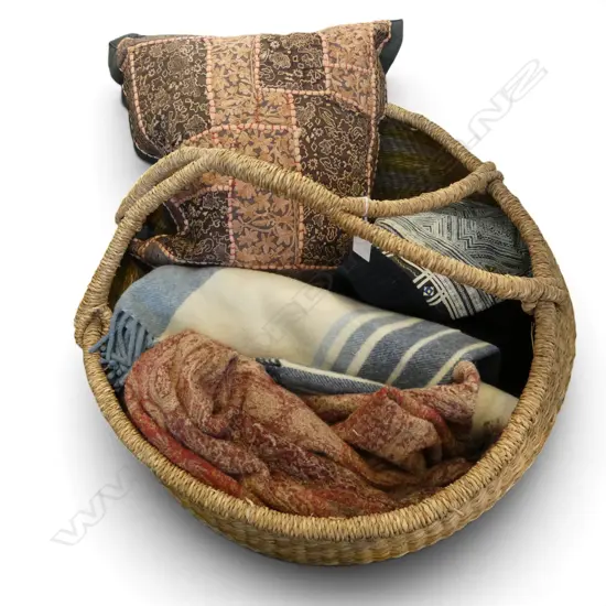 LG WOVEN BASKET 600mm dia CUSHION, WOOL BLANKET, WOOL THROW, ETHNIC TOP