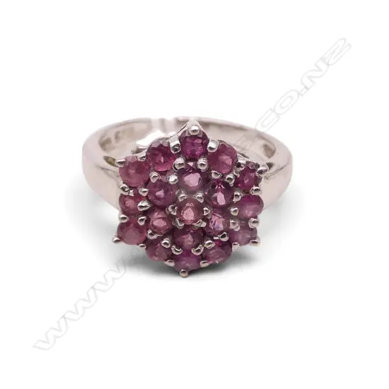 SILVER PINK TOURMALINE CLUSTER RING SIZE N