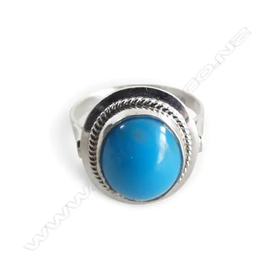 14ct WHITE GOLD TURQUOISE SET RING, 3.87gm SIZE N