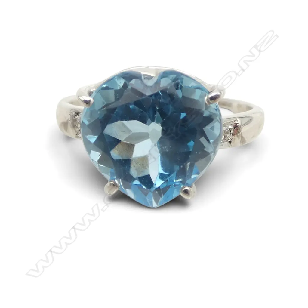 SILVER DIAMOND & SKY BLUE TOPAZ RING SIZE Q Image 1++