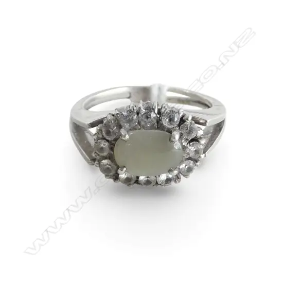 SILVER CATS EYE & WHITE SAPPHIRE RING SIZE M