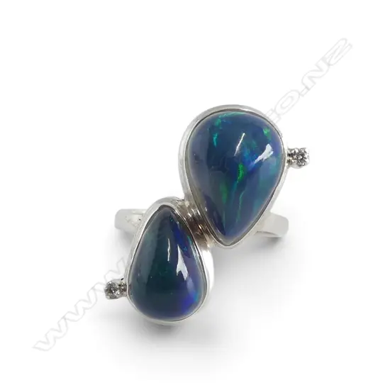 SILVER DIAMOND & WELO OPAL DRESS RING SIZE P