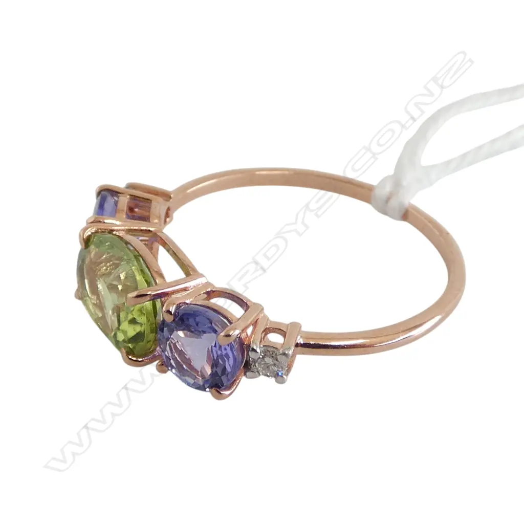 14ct DIAMOND, TANZANITE & TOURMALINE? RING, 1.91gm SIZE P Image 1++