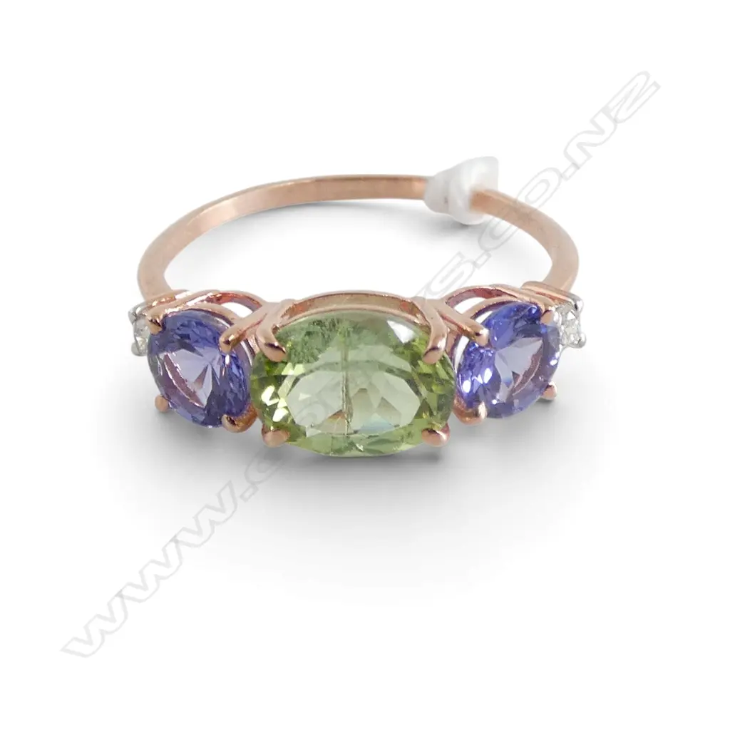 14ct DIAMOND, TANZANITE & TOURMALINE? RING, 1.91gm SIZE P Image 1++