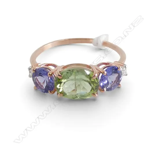 14ct DIAMOND, TANZANITE & TOURMALINE? RING, 1.91gm SIZE P