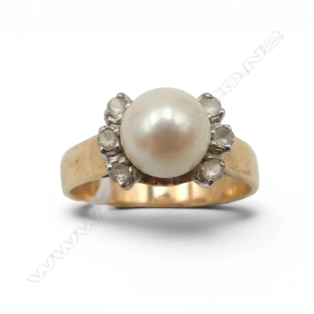 9ct GOLD & CULTURED PEARL RING 3.77gms SIZE O Image 1++