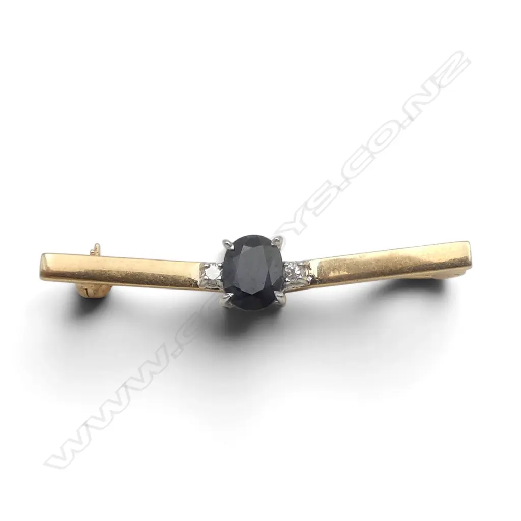 14ct SAPPHIRE & DIAMOND BAR BROOCH 2.5gms Image 1++