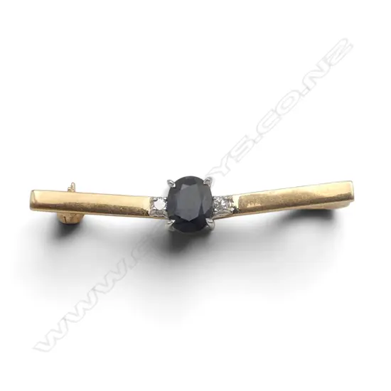 14ct SAPPHIRE & DIAMOND BAR BROOCH 2.5gms