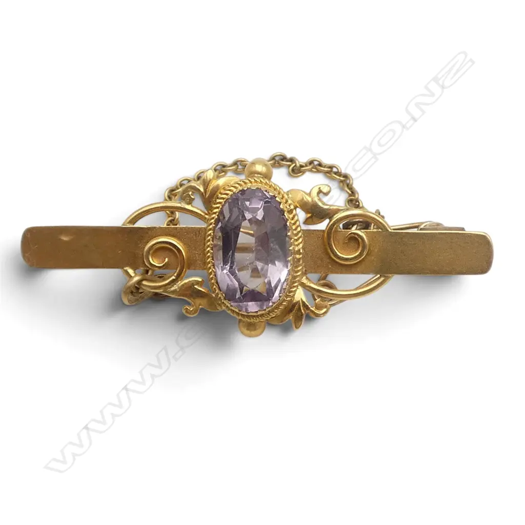 EDWARDIAN 9ct GOLD & AMETHYST BROOCH 3.7gms Image 1++