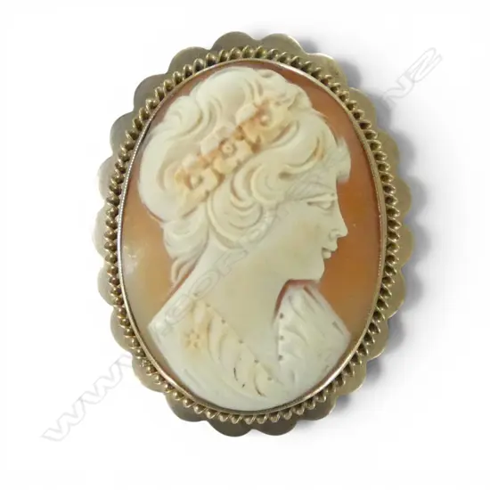 VINTAGE 9ct GOLD FRAMED CAMEO BROOCH woman in profile 12.8gms