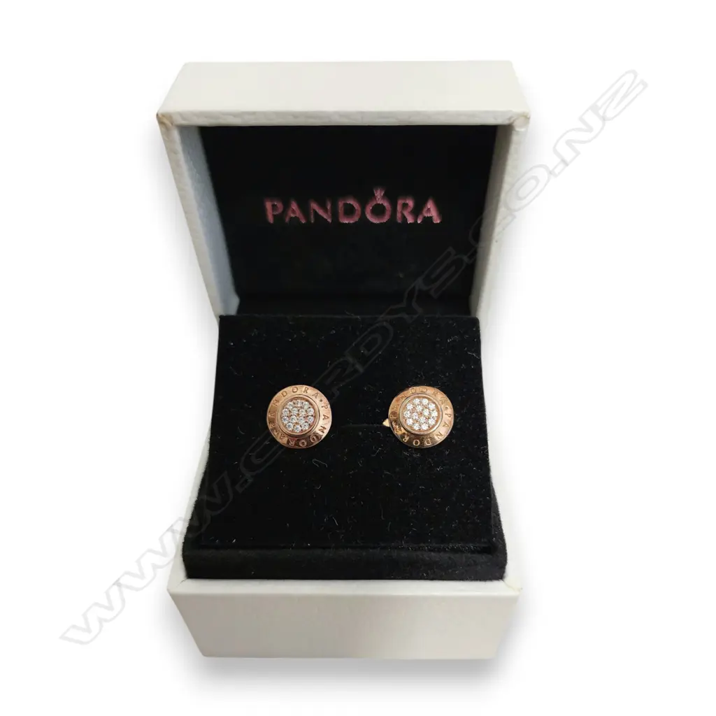 PANDORA SIGNATURE Rose GOLD Plated STUD Earrings Image 1++