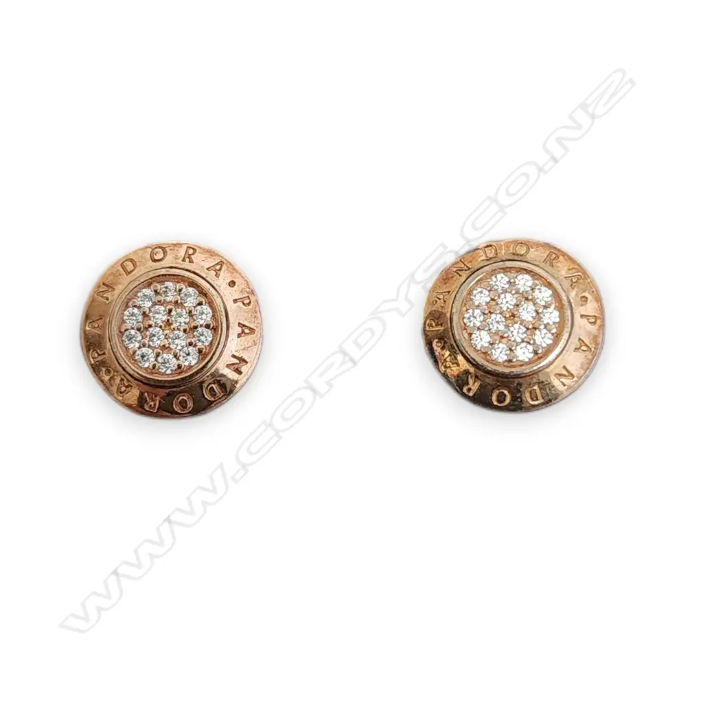 PANDORA SIGNATURE Rose GOLD Plated STUD Earrings Image 1++