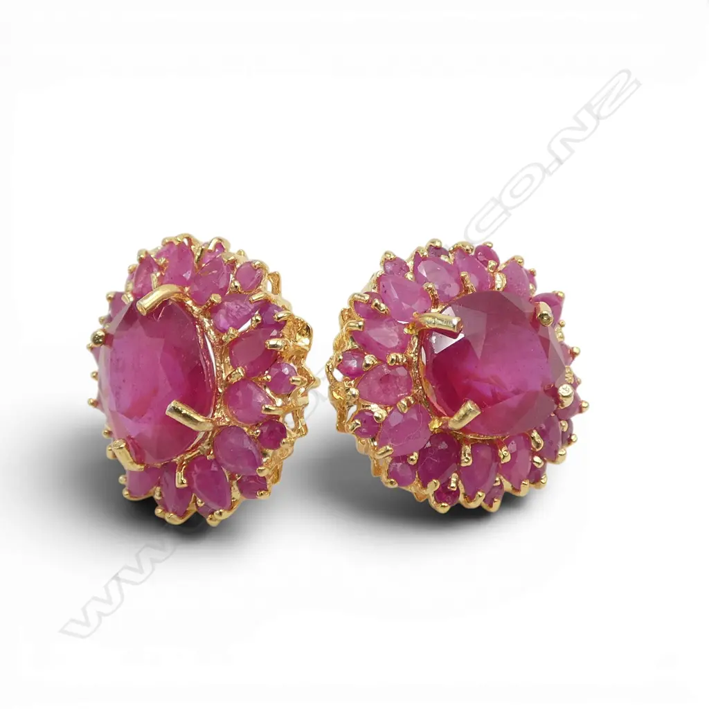 PR SILVER GILT TREATED RUBY EARRINGS 20mm dia Image 1++