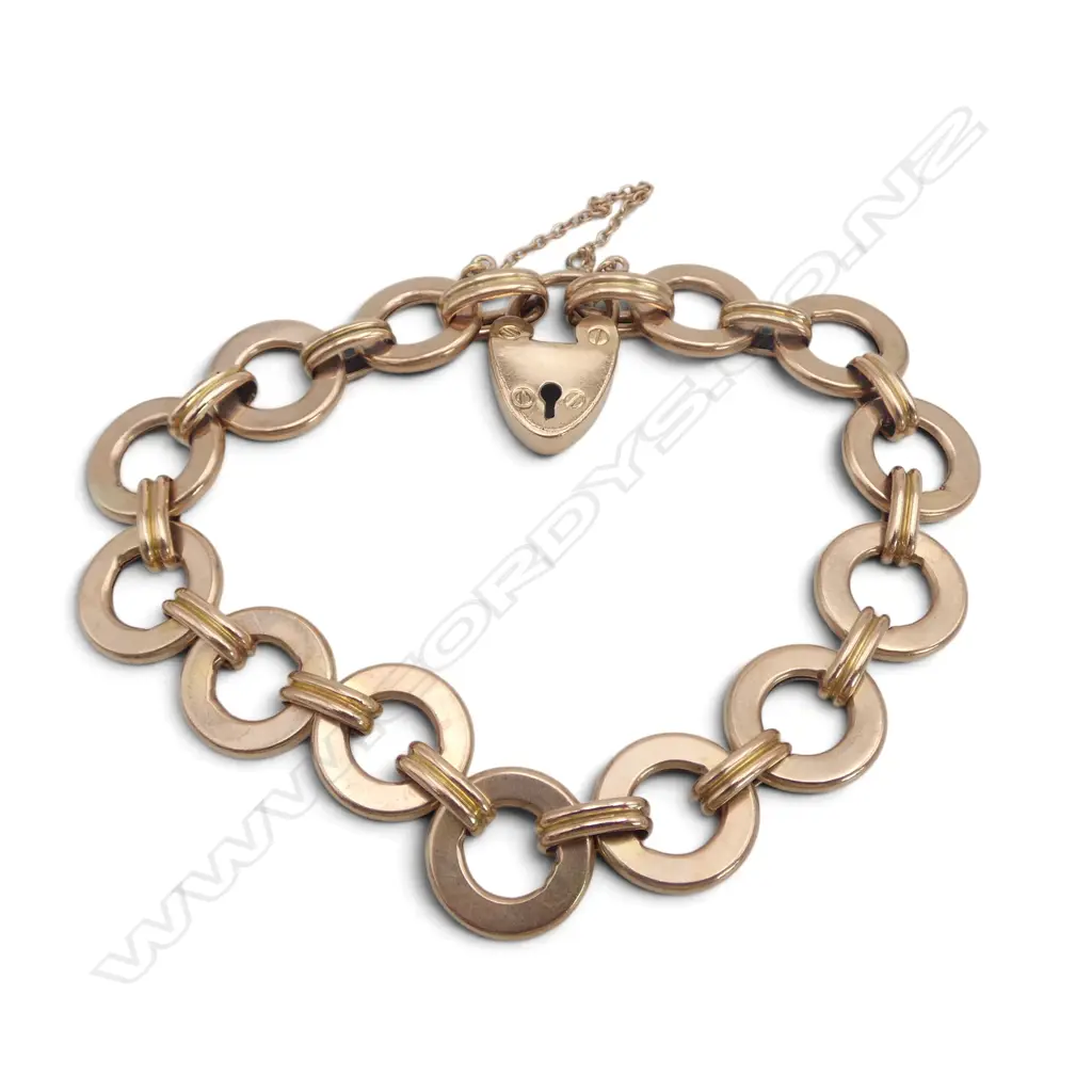 9CT ROSE GOLD  CHAIN BRACELET WITH PADLOCK CLASP 1906 16.7GMS Image 1++