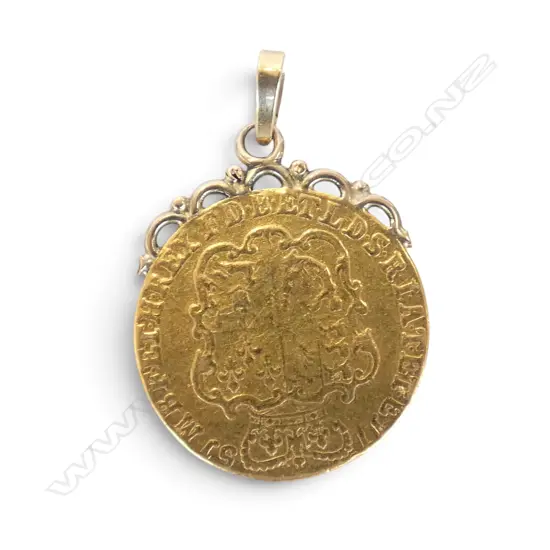 GEORGE II 1751 GOLD GUINEA w. 9ct SUSPENSION MOUNT & BAIL 8.78gms