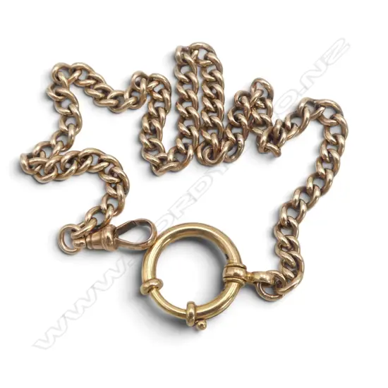 9CT C.1900 UNIFORM CURB LINK CHAIN w. LG 8CT SPRUNG RING CLASP L.355mm 26.4gms