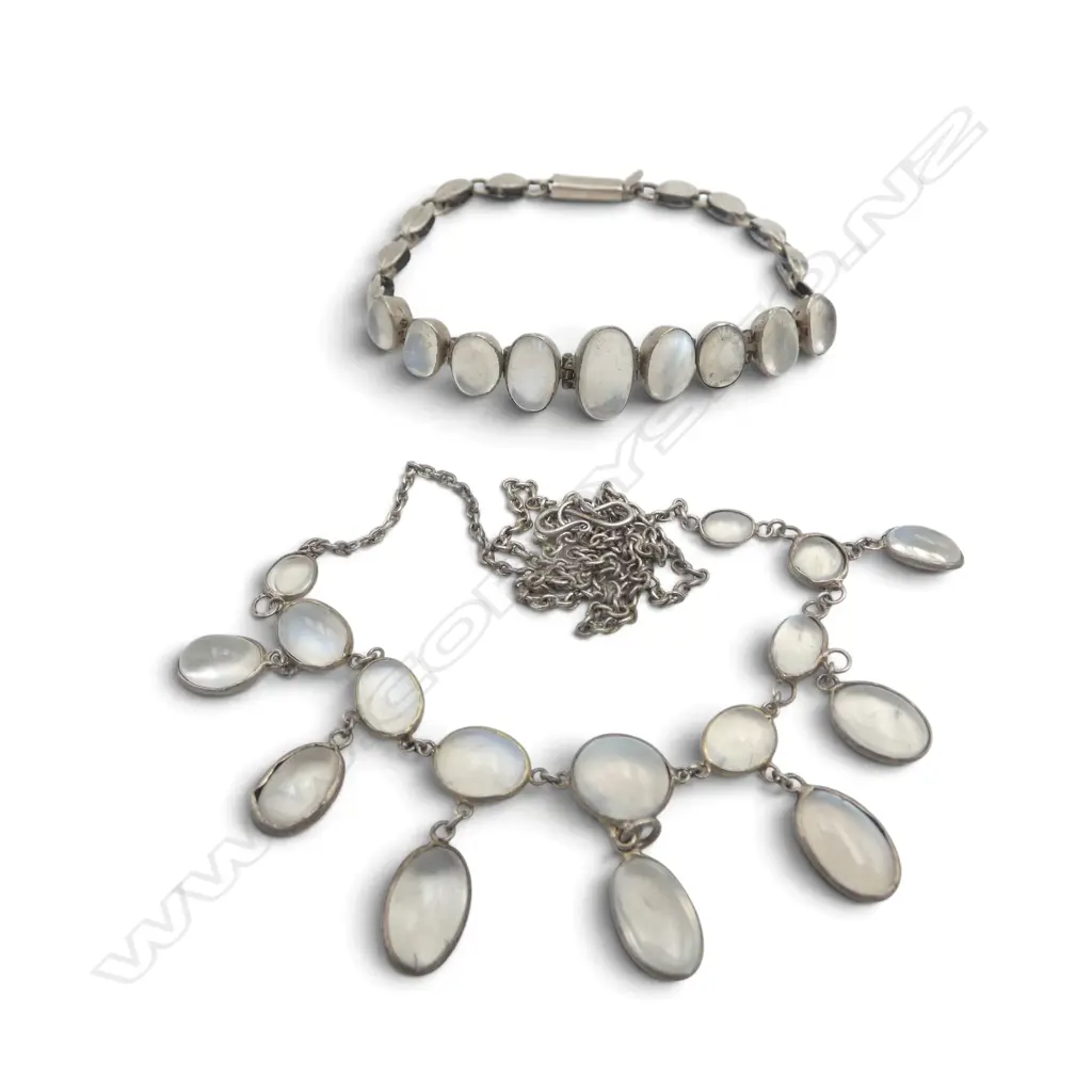 VINTAGE SILVER MOONSTONE NECKLACE & BRACELET (sml), L.360mm & 160mm Image 1++