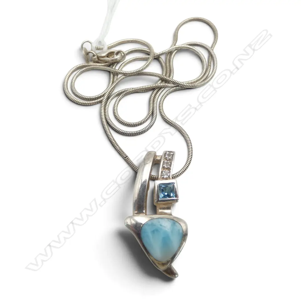 SILVER DESIGNER PENDANT with coloured stones ON SILVER NECKLACE Image 1++