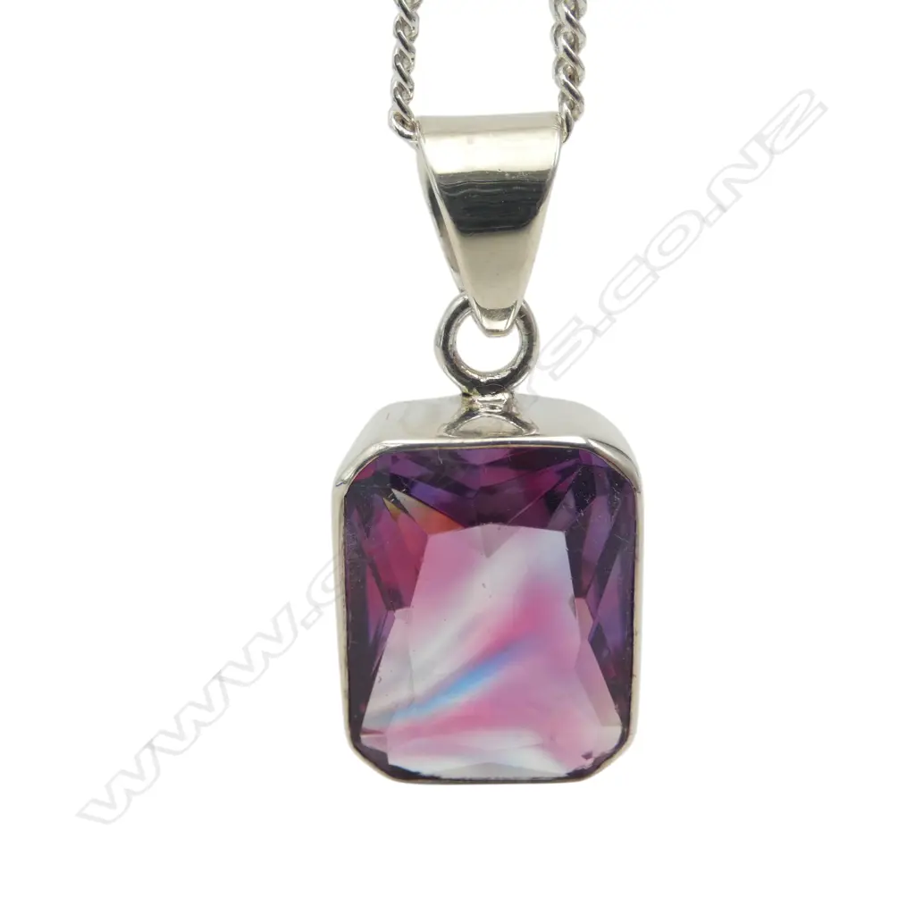 S/SILVER CHAIN WITH MYSTIC TOPAZ PENDANT 500MM LONG 12.2GMS TOTAL WIEGHT Image 1++