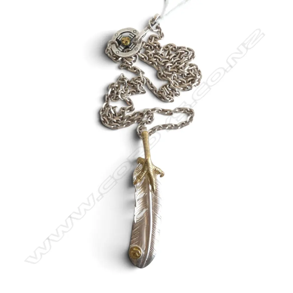 925 SILVER NECKLACE w. FEATHER PENDANT 31gms Image 1++