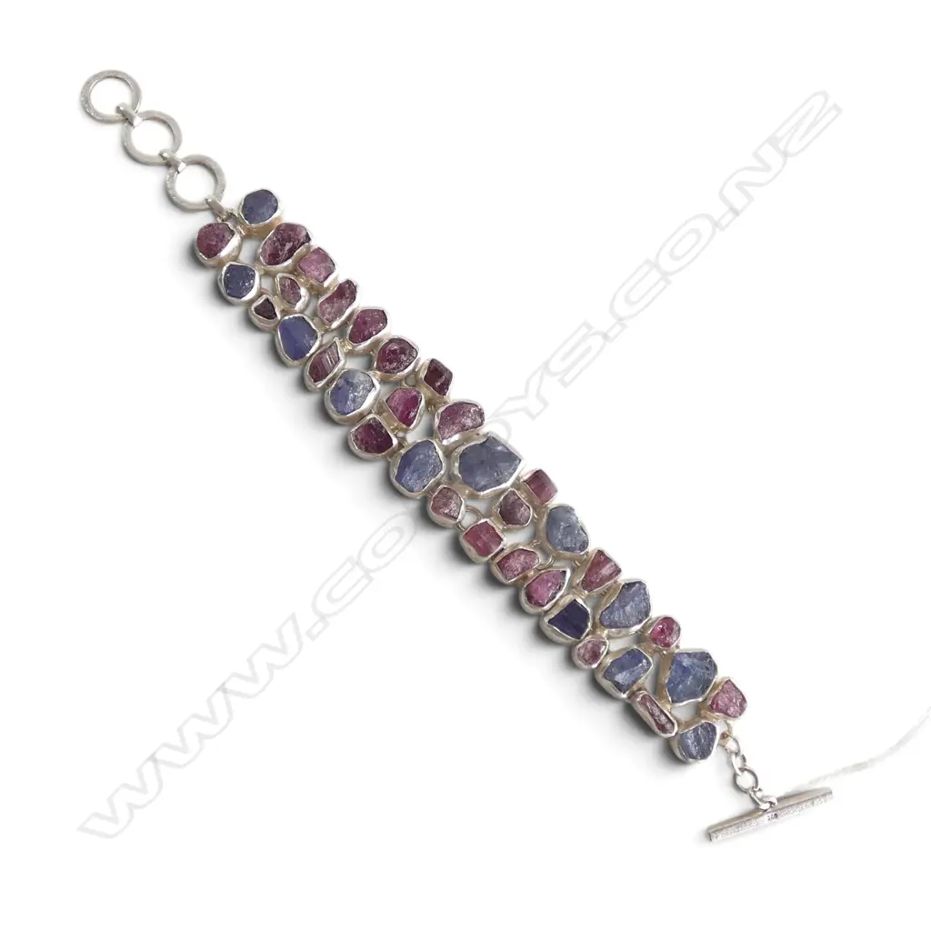 NATURAL TANZANITE & PINK TOURMALINE SET BRACELET IN STERLING SILVER Image 1++