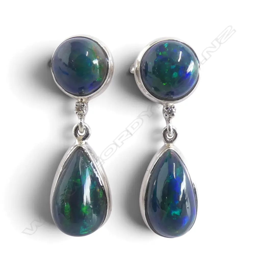 PR SILVER DIAMOND & OPAL EARRINGS Image 1++