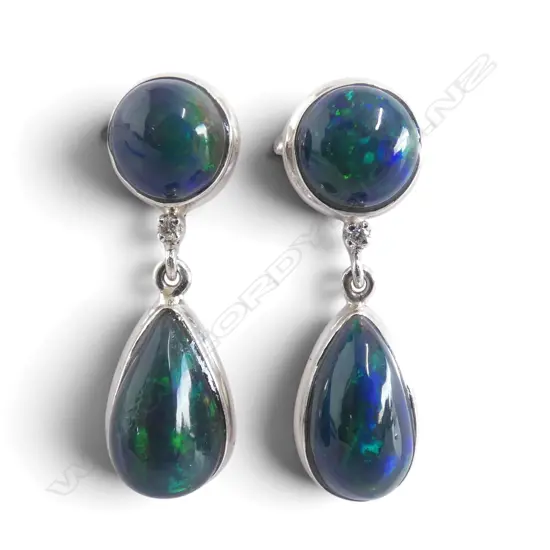 PR SILVER DIAMOND & OPAL EARRINGS