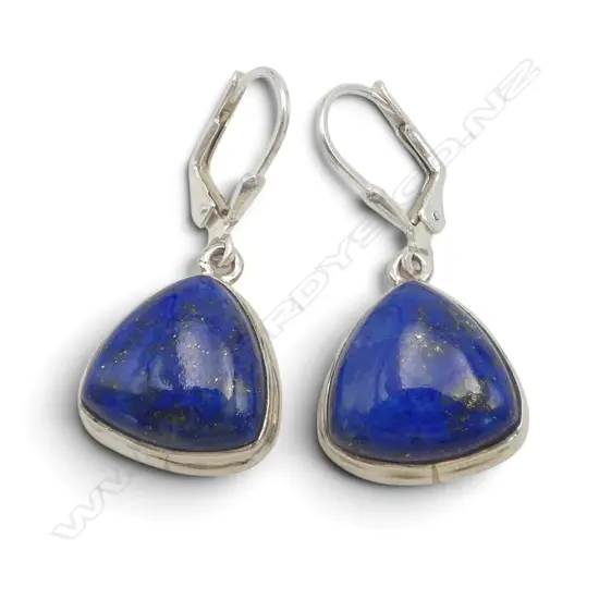 PR SILVER LAPIS LAZULI EARRINGS, continental locks