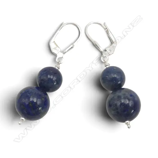 PR SILVER LAPIS BEAD EARRINGS, continental locks