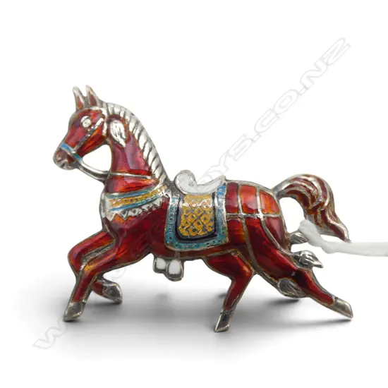 S/SILVER & ENAMEL HORSE BROOCH 6GMS