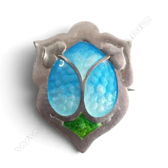 ART NOUVEAU STG SILVER & ENAMEL BROOCH 4.59gms