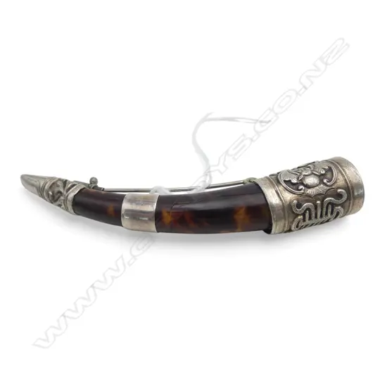 CHINESE TURTLE SHELL & SILVER BROOCH W.95mm