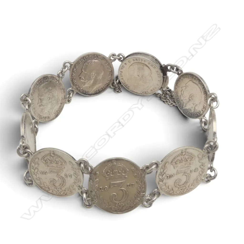 EDWARDIAN S/SILVER COIN BRACELET 1912 TO1919 18.6GMS Image 1++
