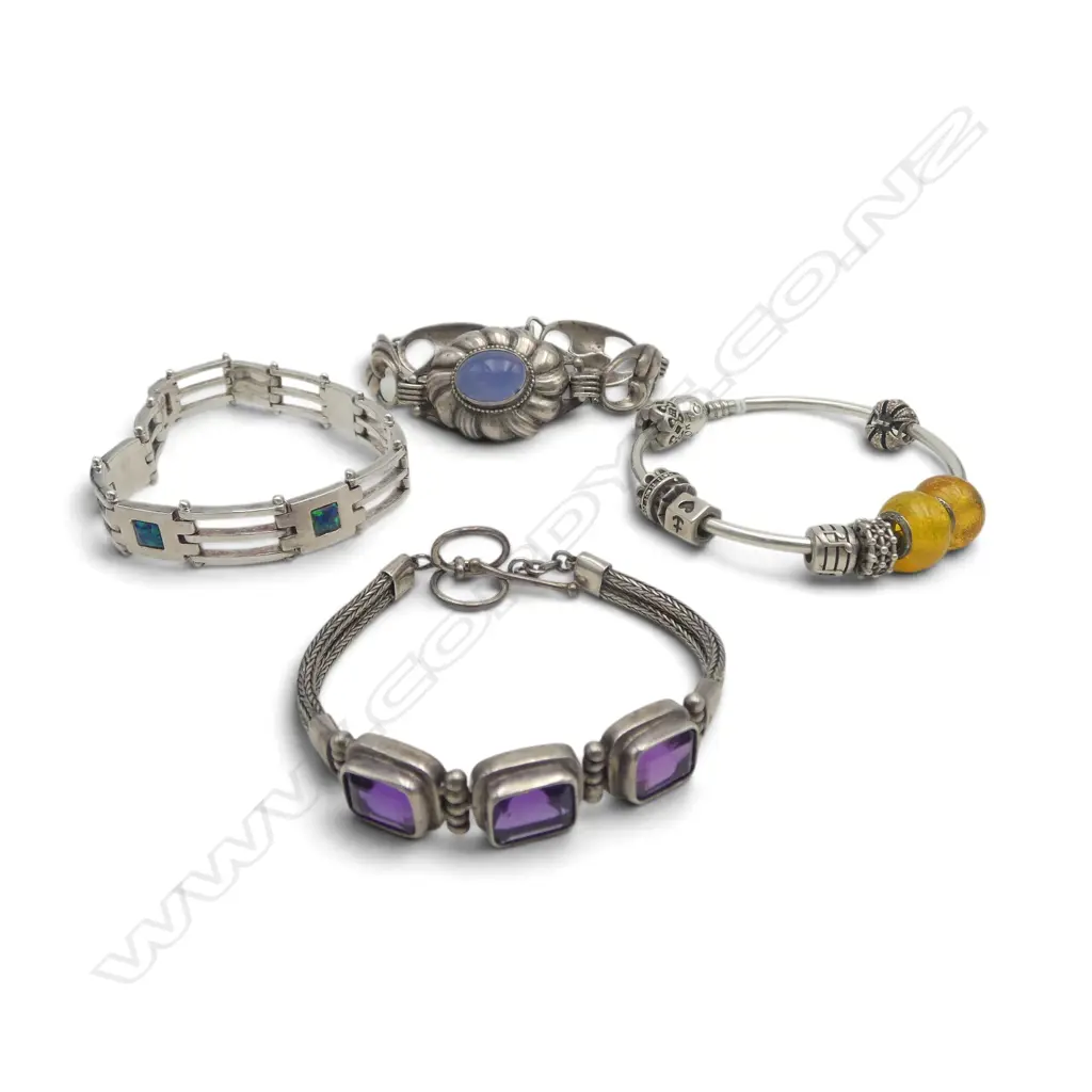 3 STG SILVER BRACELETS + PANDORA BANGLE Image 1++