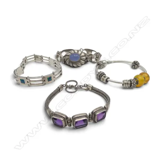 3 STG SILVER BRACELETS + PANDORA BANGLE