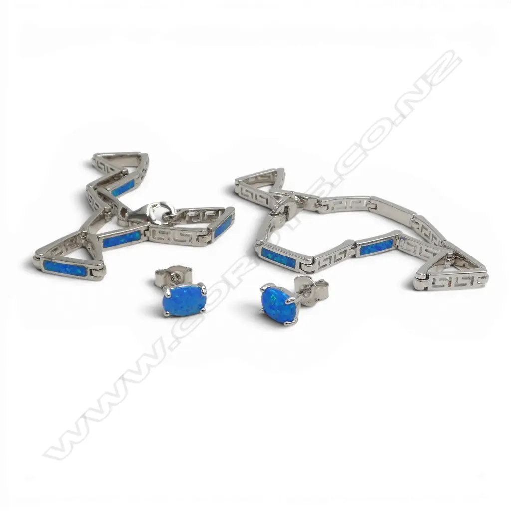 STERLING SILVER CREATED OPAL BRACELETS AND EARRINGS Image 1++