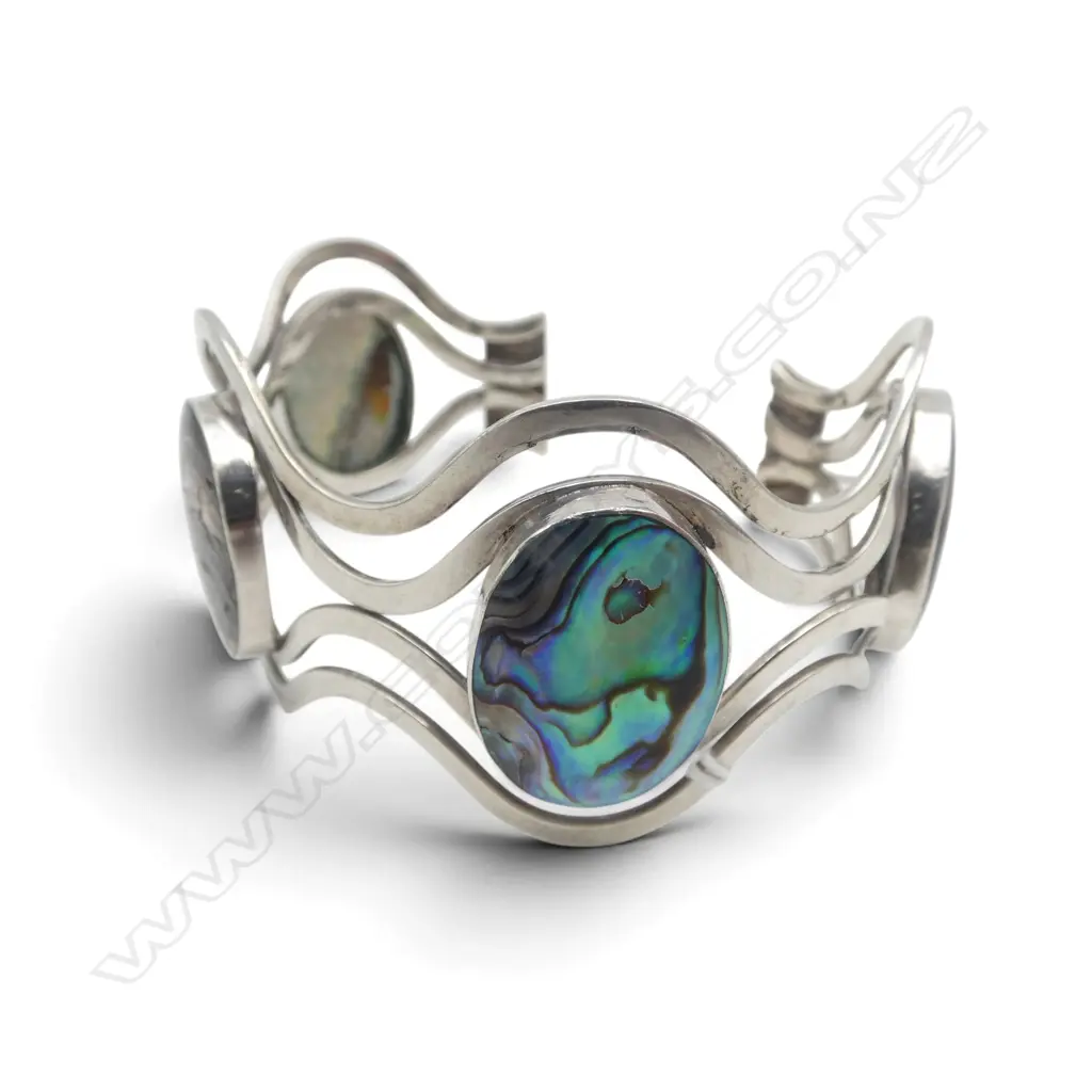 TESTED 800 SILVER & PAUA SHELL BANGLE TOTAL WIEGHT 34.7GMS Image 1++