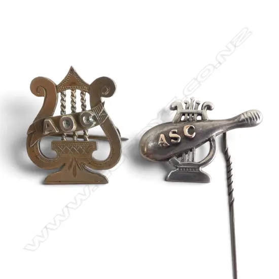 2 STG SILVER MASONIC PINS 'AOC' & 'ASC' 12.08gms