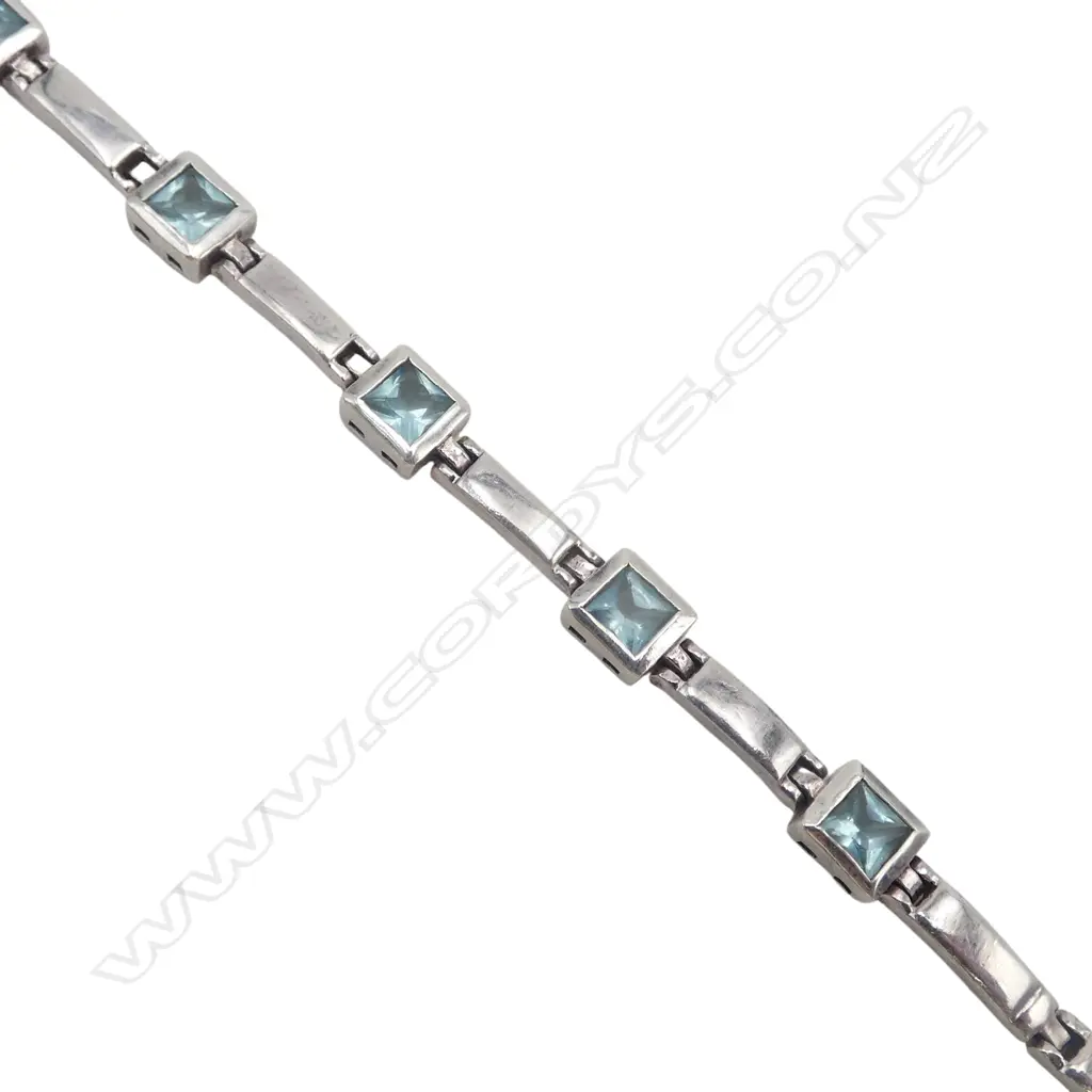 SILVER SKY BLUE TOPAZ BRACELET & PR MATCHING EARRINGS, L.180mm Image 1++