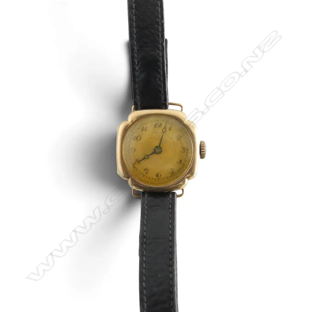 c1920's 14ct GOLD LADIES WRIST WATCH leather strap 12.9gms total Image 1++