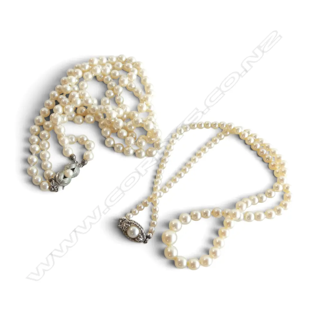 2 STRANDS PEARLS (1 CULTURED) w SILVER CLASPS Image 1++