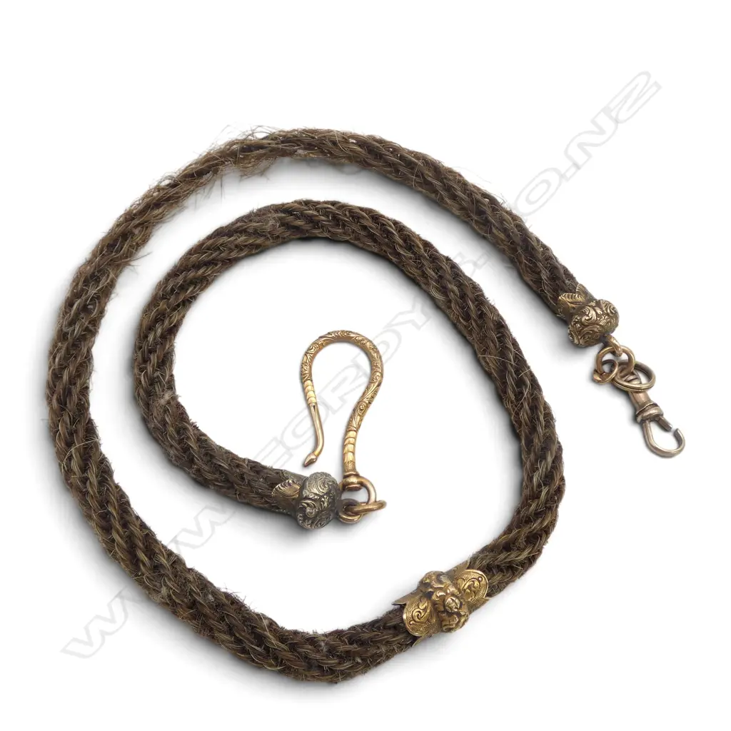 ANTIQUE MOURNING NECKLACE w. 15ct hook & plated fittings L.400mm Image 1++