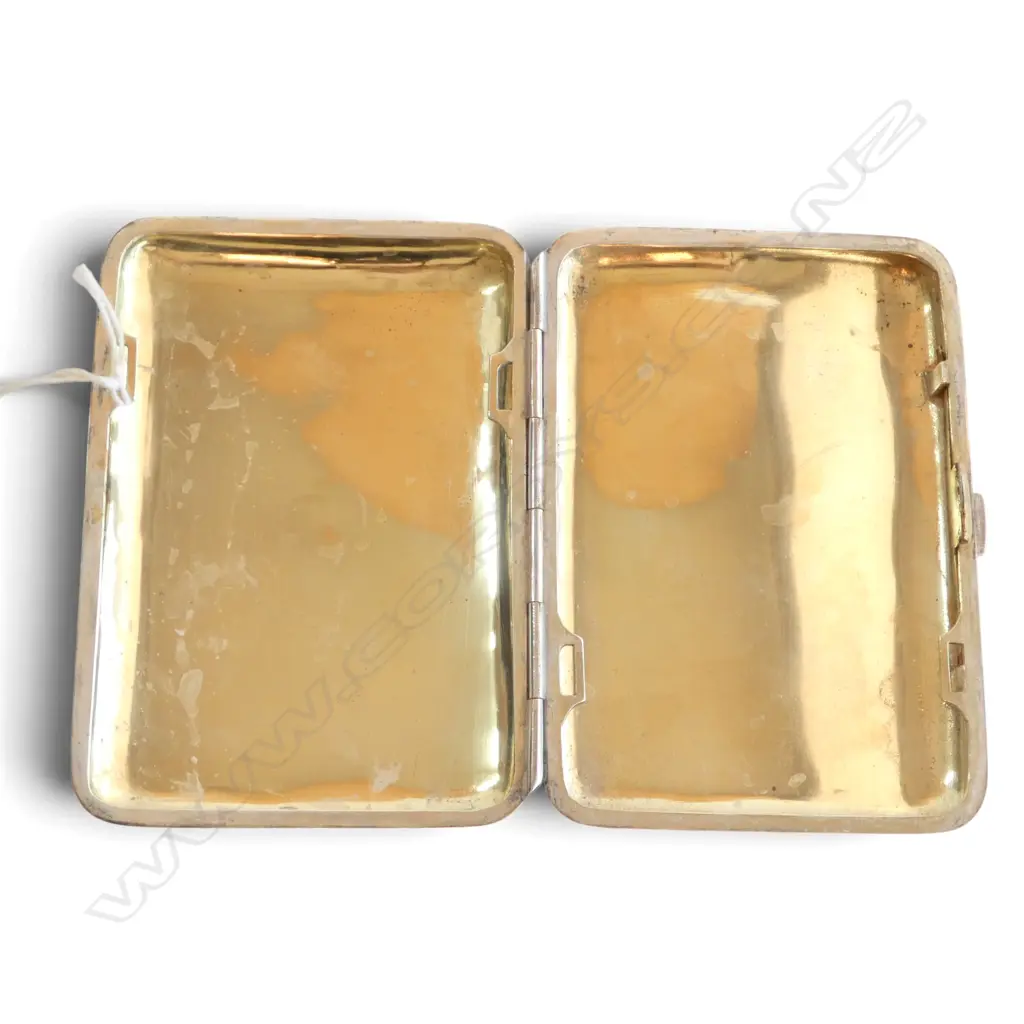GILT LINED SILVER PLATE CIGARETTE CASE w. SOUTH LANCASHIRE REGIMENTAL CREST & EGYPT 110x80mm Image 1++